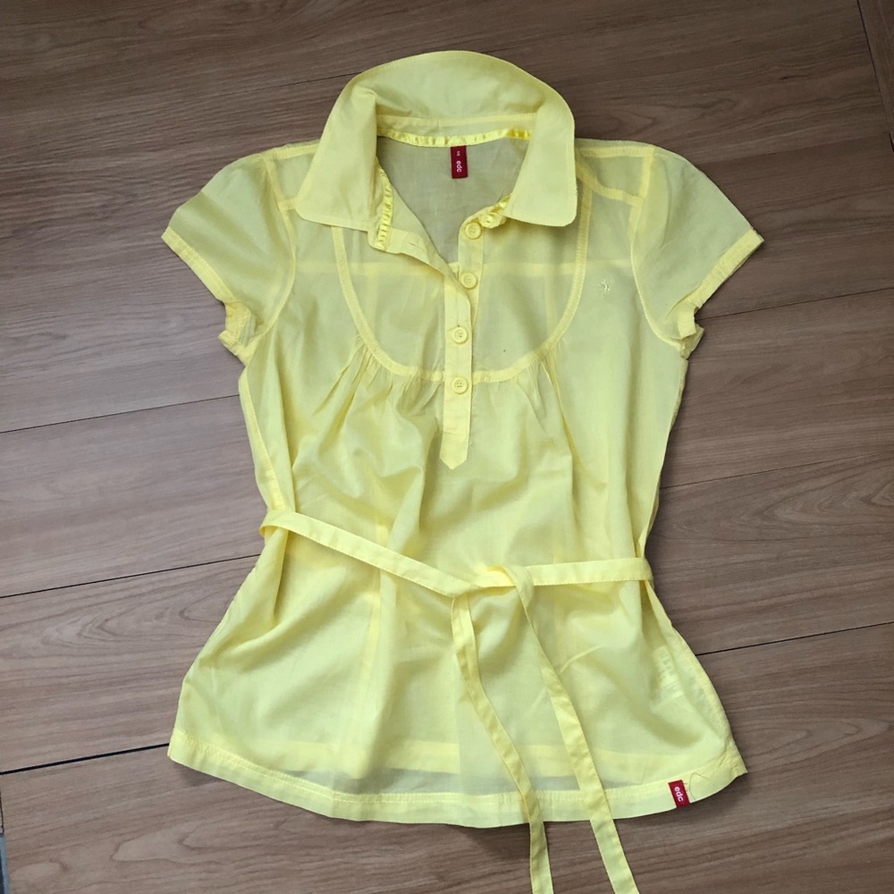 Yellow light summer blouse with collor and belt, edc by Esprit, Boho, Size S,
